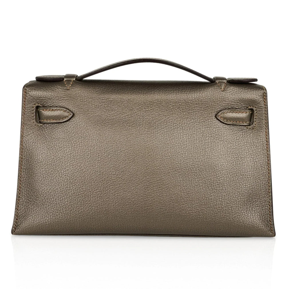 Kelly Pochette Metallic Bronze Clutch Bag Chevre Palladium