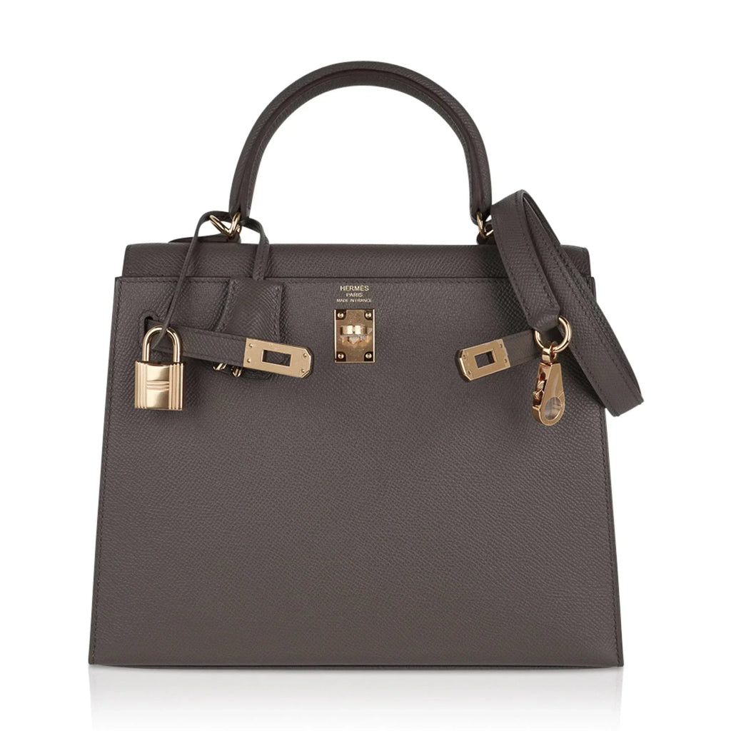 Kelly Sellier 25 Bag Etain Gold Hardware Epsom Leather New
