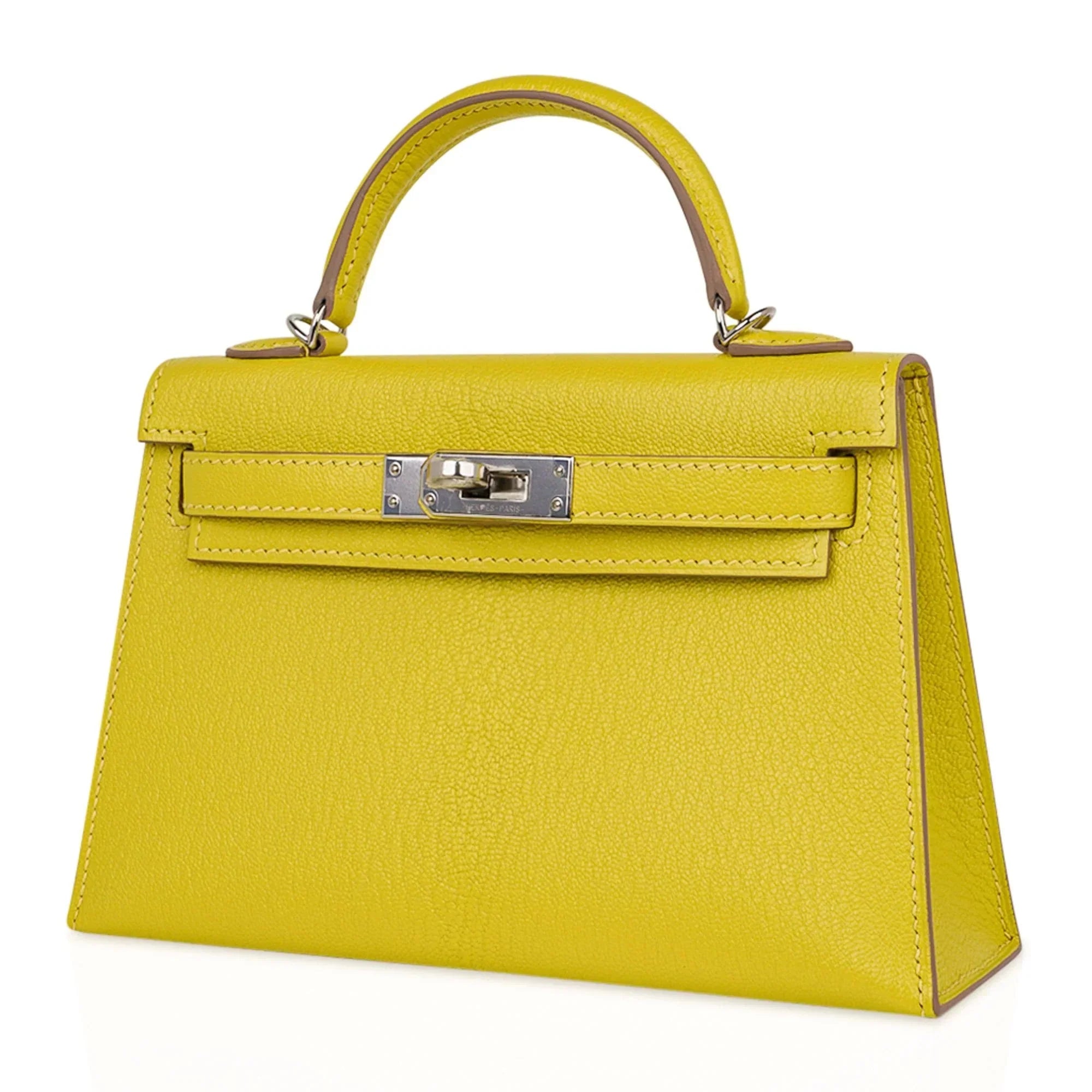 Kelly 20 Mini Sellier Bag Lime Chevre Leather Palladium New w/Box