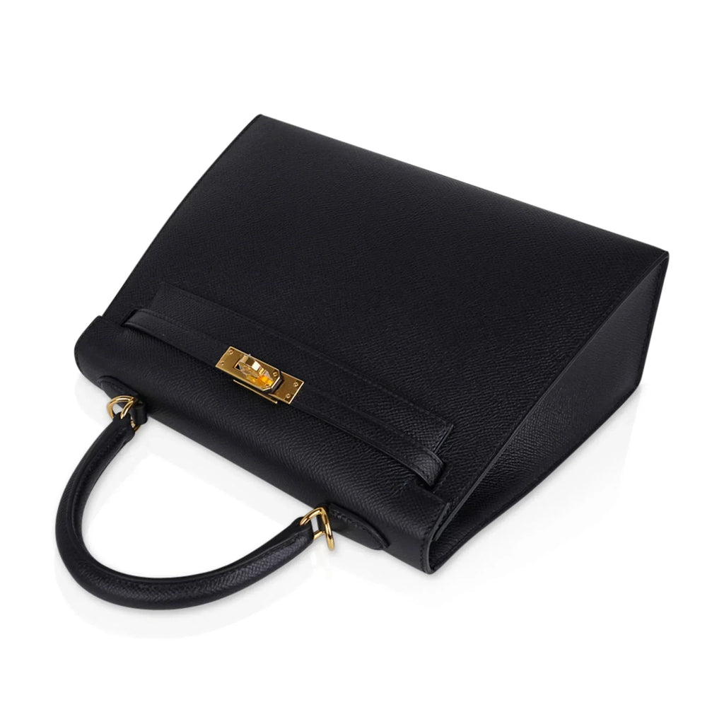 Kelly Sellier 25 Bag Black Epsom Gold Hardware New