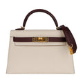 Special Order HSS Mini Kelly 20 Sellier Bag Nata & Bordeaux Epsom Leather with Gold Hardware