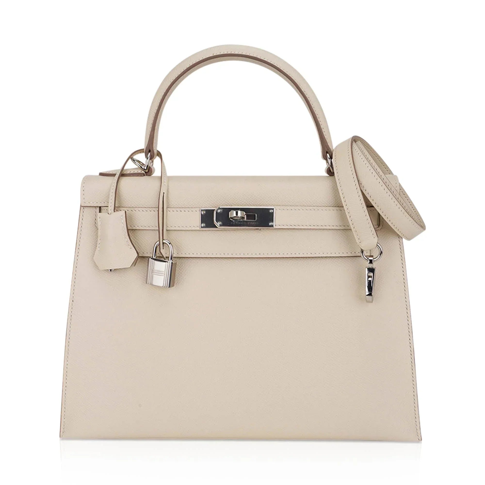 Kelly 28 Bag Sellier Craie Epsom Leather with Palladium Hardware