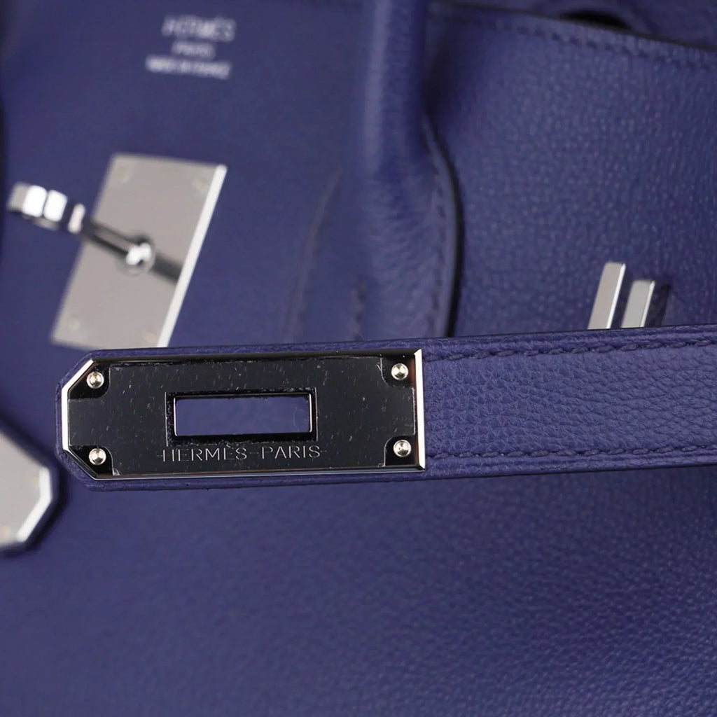 Limited Edition Birkin 35 Bag Blue Sapphire Taurillon Novillo Leather & Toile Sea Surf & Fun