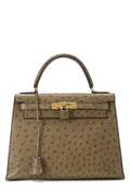 Kelly Sellier Gris Mousse Ostrich Gold Hardware