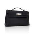 Kelly Pochette Clutch Bag Black Swift Leather with Palladium Hardware