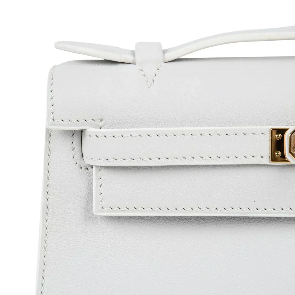 Kelly Pochette Clutch Bag Very Rare White Gold Hardware