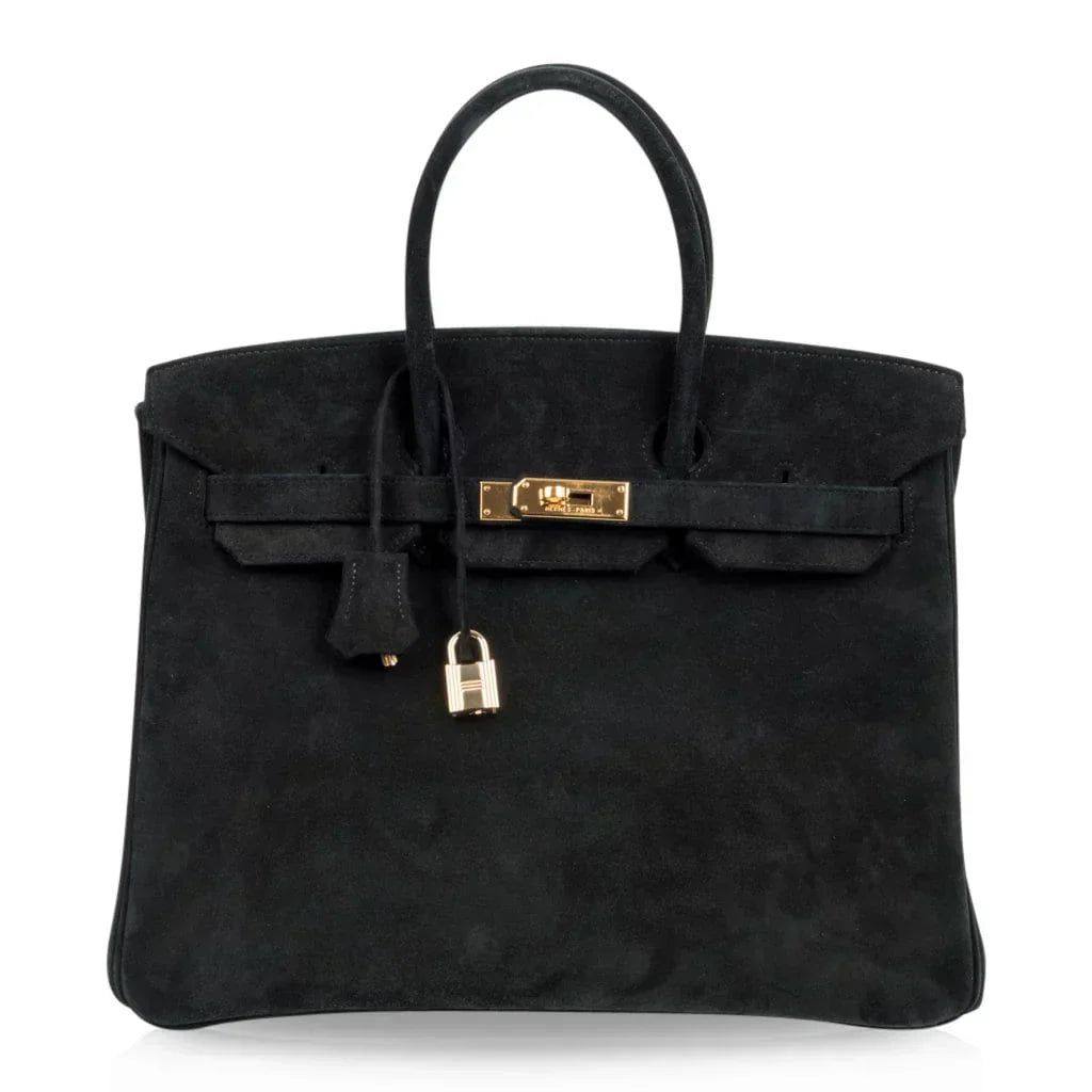 Birkin 35 Bag Black Doblis Suede Gold Hardware Limited Edition