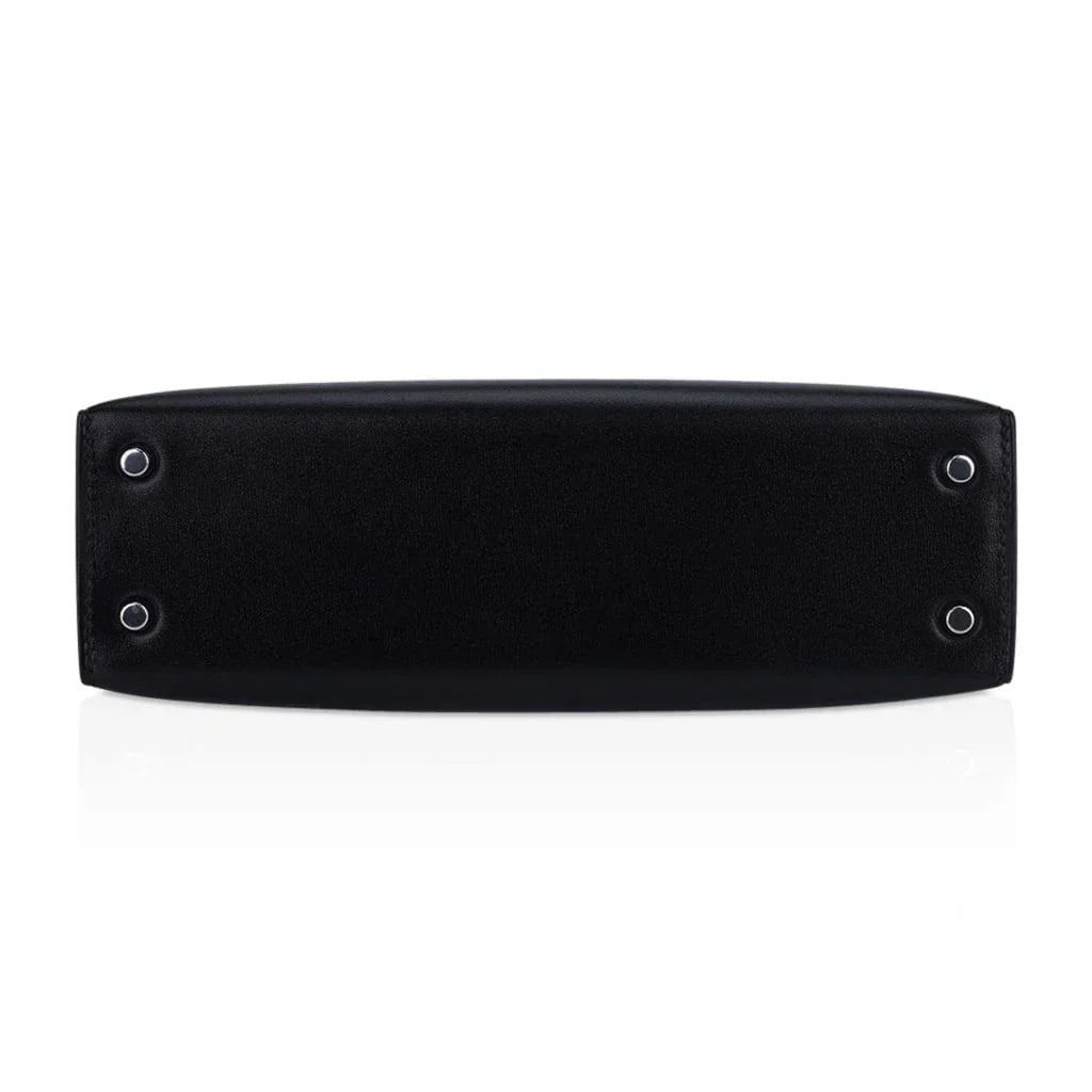 Kelly 20 Sellier Black Box Leather Mini Bag Palladium Hardware