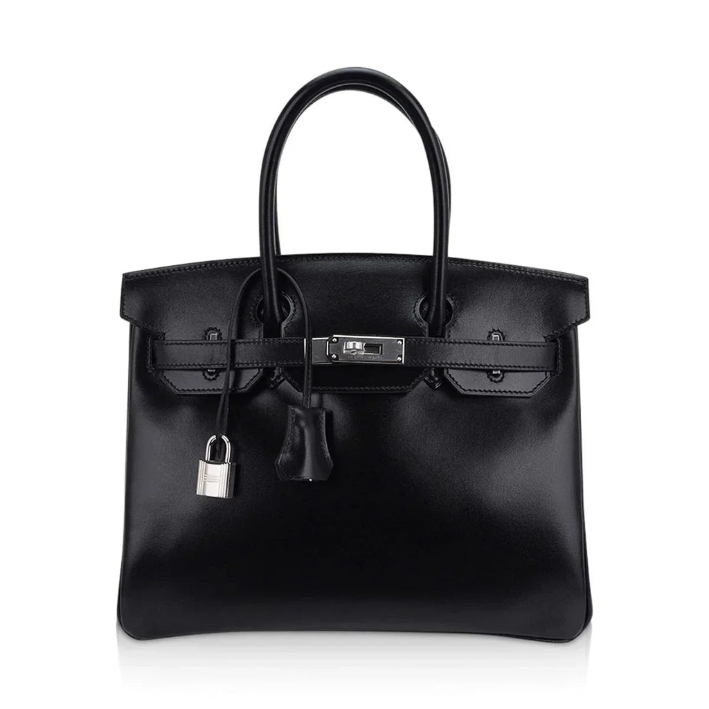Birkin 30 Black Box Leather Bag Palladium Hardware