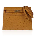 Kelly Danse Bag Tabac Camel Ostrich with Gold Hardware