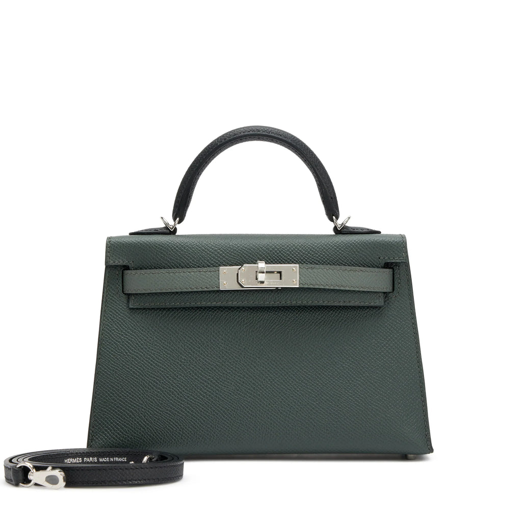 Kelly 20 II Vert Amande and Black Epsom Mini Palladium Hardware
