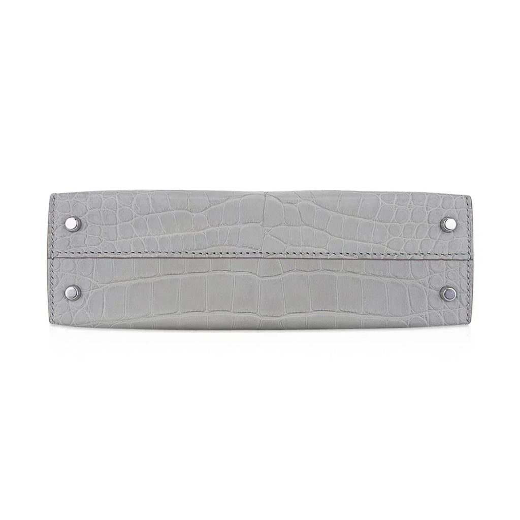 Limited Edition Mini Kelly 20 Sellier Matte Gris Perle Alligator Bag Palladium Hardware