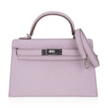 Mini Kelly 20 Bag Sellier Mauve Pale Chevre Leather with Palladium Hardware
