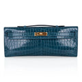 Kelly Cut Bag Blue Colvert Crocodile with Gold Hardware