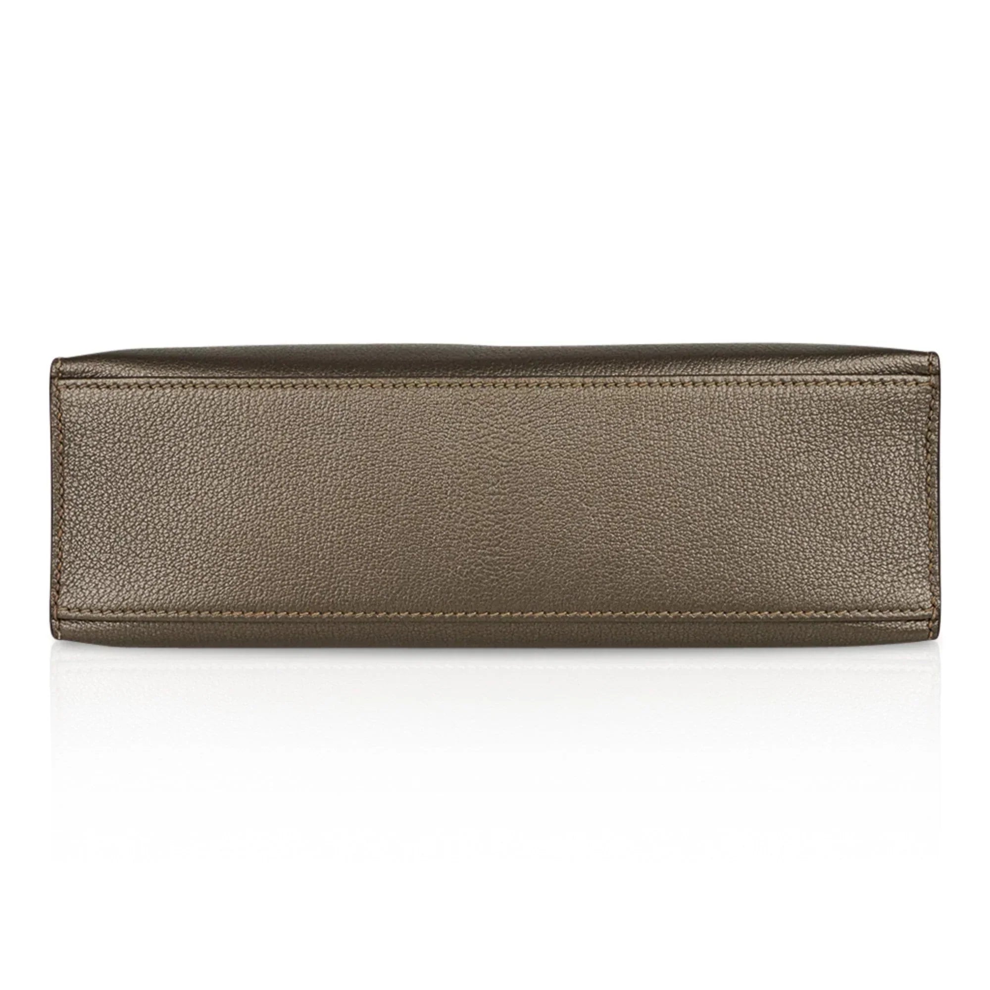 Kelly Pochette Metallic Bronze Clutch Bag Chevre Palladium