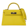Kelly 20 Mini Sellier Bag Lime Chevre Leather Palladium New w/Box